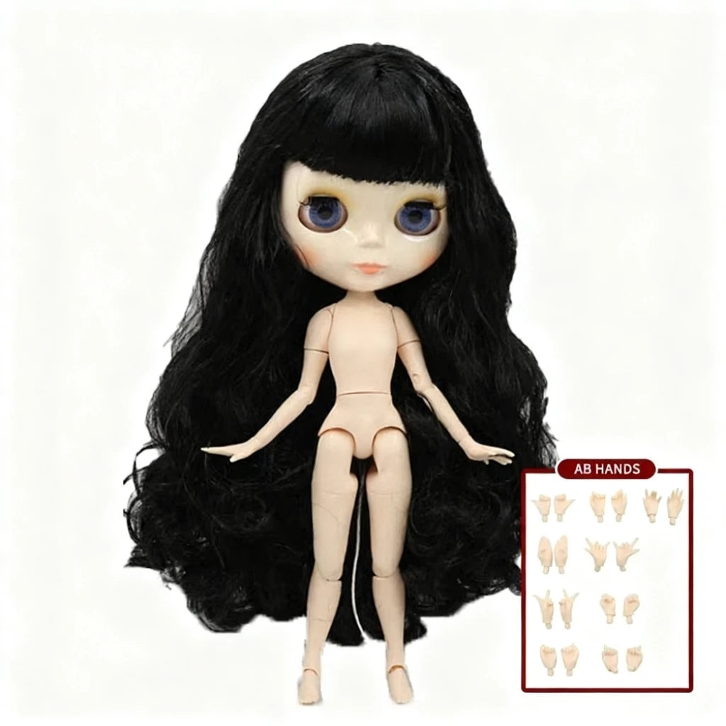 ICY DBS Blyth doll 1/6 BJD Customized nude joint body with white skin, glossy face,blue background is matte face girl gift, toy