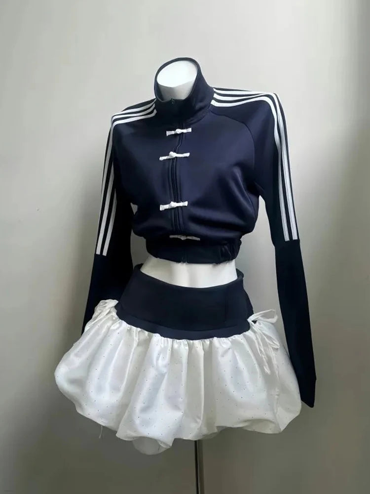 New Chinese Style Short Sweatshirt Jacket Women's Spring 2026 Floral Skirt Set Casual Sporty High Waist Universal Fit