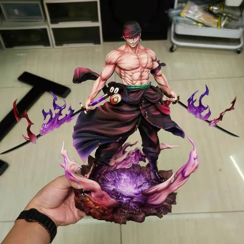 One Piece Roronoa Zoro Collectible Anime Gk Statue Replaceable Head Purple Haki Effect Figure Desktop Decoration For Adult