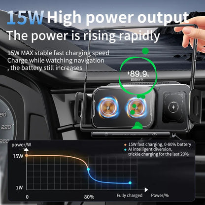 Rotation Universal 15W Car Phone Wireless Charger Holder Stand for Samsung Galaxy Fold 6 5 4 3 Z Flip S25 S24 iPhone 16 15