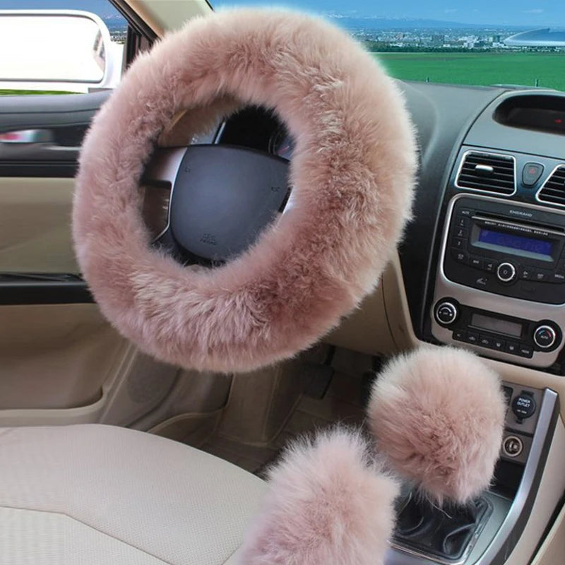 New Car Fluffy Plush Steering Wheel Cover Fashion Winter Warm Fleece Non-slip Handle Gloves Ladies Car Decoration Accessories
