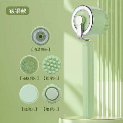 Electric Bath Back Scrubber Long Handle Ipx7 Waterproof Exfoliating Massage Shower Body Cleaning Brushes with 5 Brush Heads