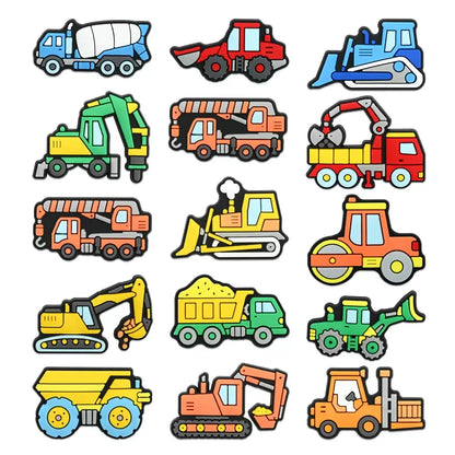 15-100pcs Engineering Vehicle Car Shoe Charms PVC DIY Shoes Decoration Sandal Accessories Buckle for Kids Woman Party Gifts