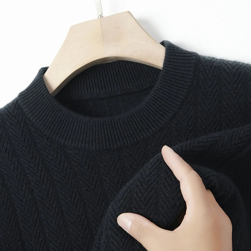 420g 100% Wool Men's High-quality Sweater, Business Casual Round-neck Pullover, Warm & Soft