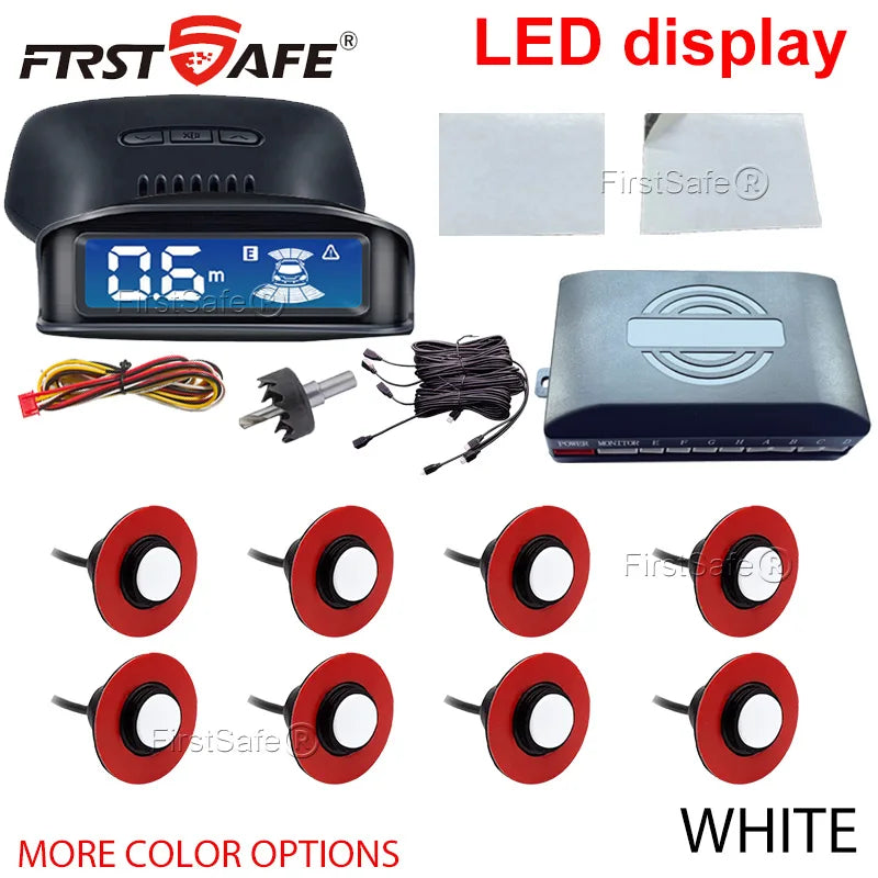 Parking Sensor Kit Car LCD Display Backlight Reverse Radar Monitoring System 8 16.5mm 12V 6-Color Sensors