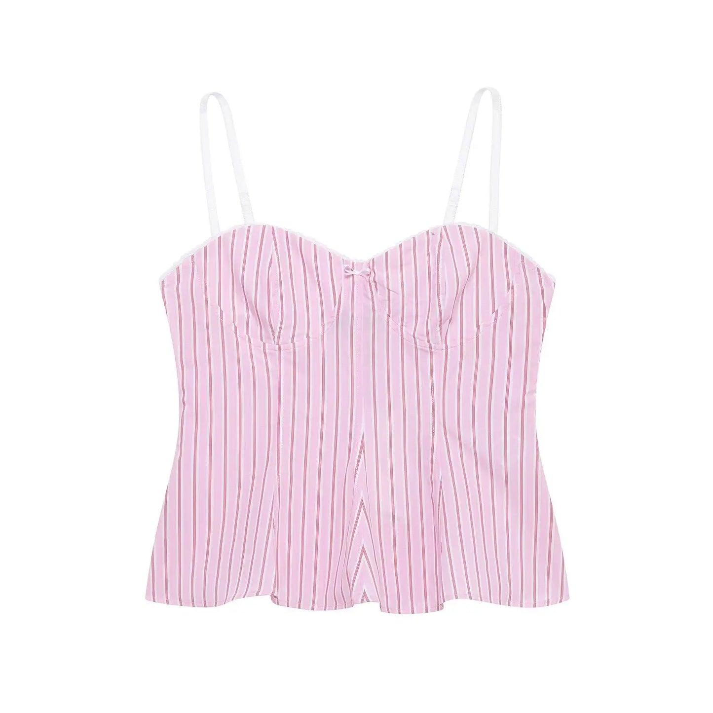 HH Women Striped Pants Suit Lapel Pocket Single-breasted Blouse+Side Zipper Lace Short Top+High Waist With Belt Poplin Pant