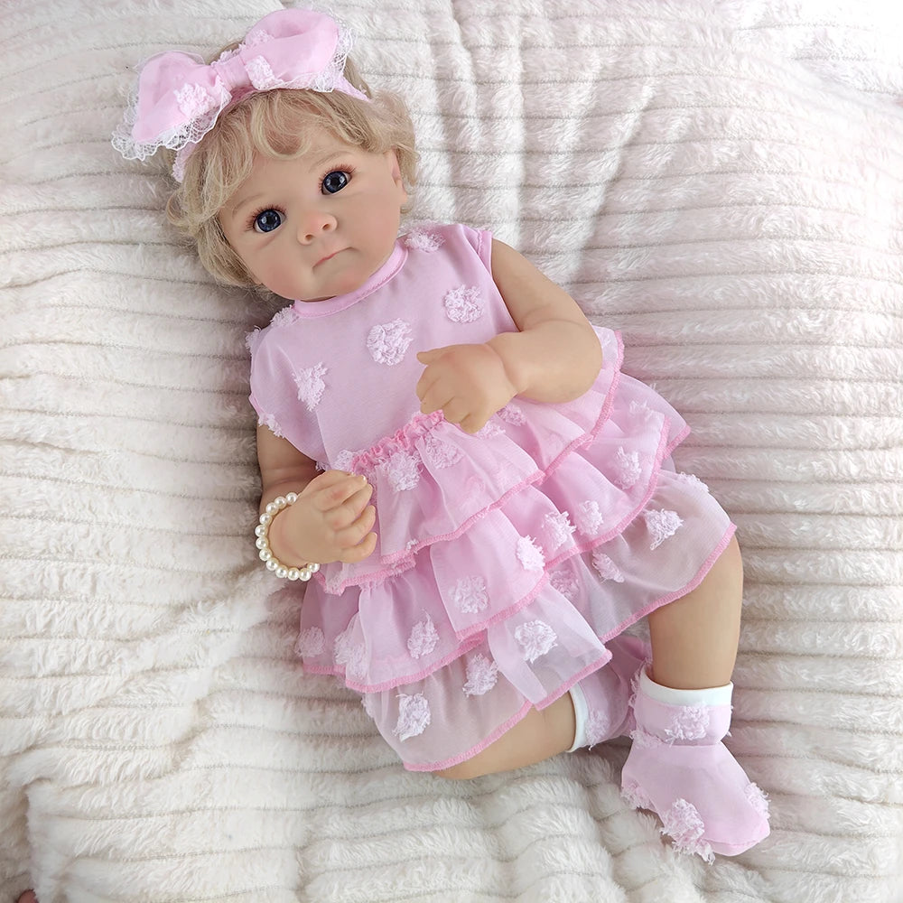 46cm Blonde Transplanted Hair Reborn Girl Doll 18Inch Cloth Body Simulation Dolls Companion Children Playing Toy Birthday Gifts