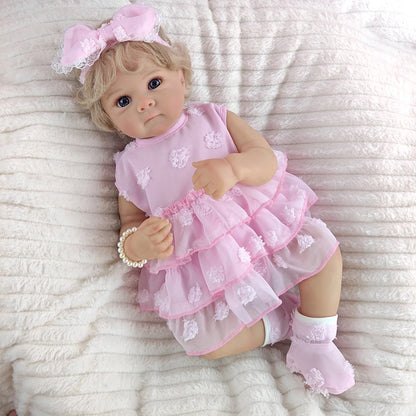 46cm Blonde Transplanted Hair Reborn Girl Doll 18Inch Cloth Body Simulation Dolls Companion Children Playing Toy Birthday Gifts