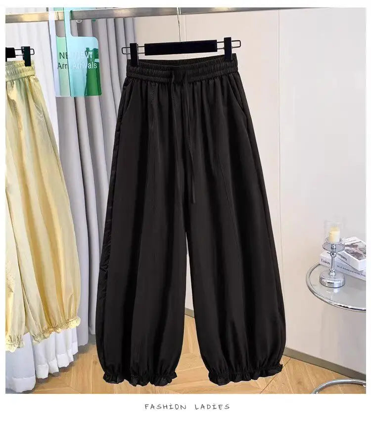 Casual Ice Silk Quick Dry Nine-Piece Flower Bud Pants Women Summer Thin Loose High Waist Draping Lantern Pants