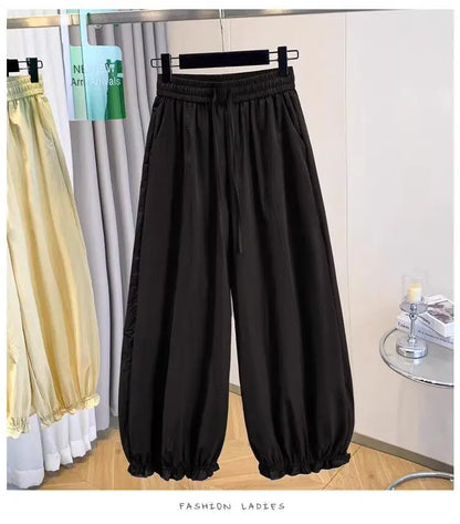 Casual Ice Silk Quick Dry Nine-Piece Flower Bud Pants Women Summer Thin Loose High Waist Draping Lantern Pants