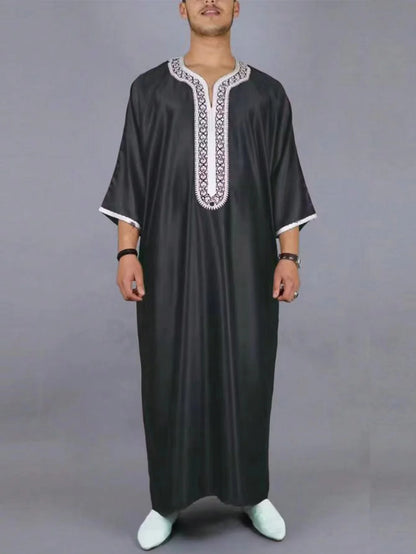 Moroccan ethnic style men's robe, Muslim Eid al Fitr formal attire, luxurious embroidered men's robe, exquisite design robe
