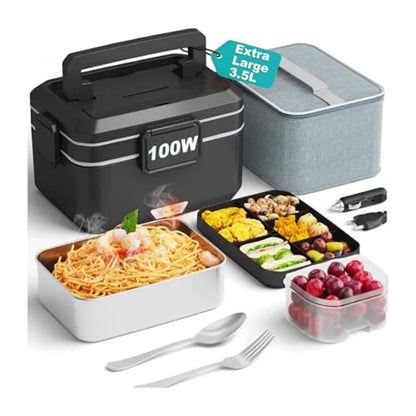 Electric Lunch Box for Adults 100W with 2 Stainless Steel Containers 1.8L Heated Lunch Boxes for Men Food Heater Portable 12/24