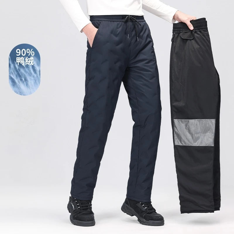 Padded Pants Men Down Pants Winter Clothes  Down Loose Fit Winter Outerwear Casual Trousers Mid Waist Long Pants Elastic Waist