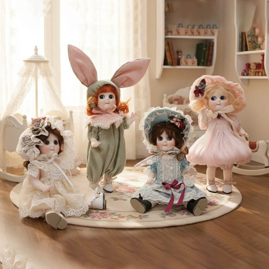 Cloveray 8 inch Movable Joints Vintage Porcelain Doll Delicate Lace Costume Fully Poseable Handmade Ceramic Collectible Gift