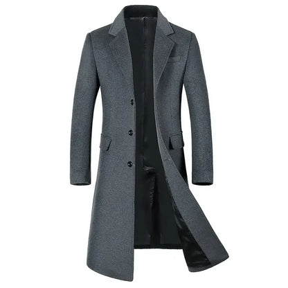 Winter Jacket Men Fashion Business Slim-fit British Style Solid Color Outdoor Cold Casual Trend Thickened Tweed Coat