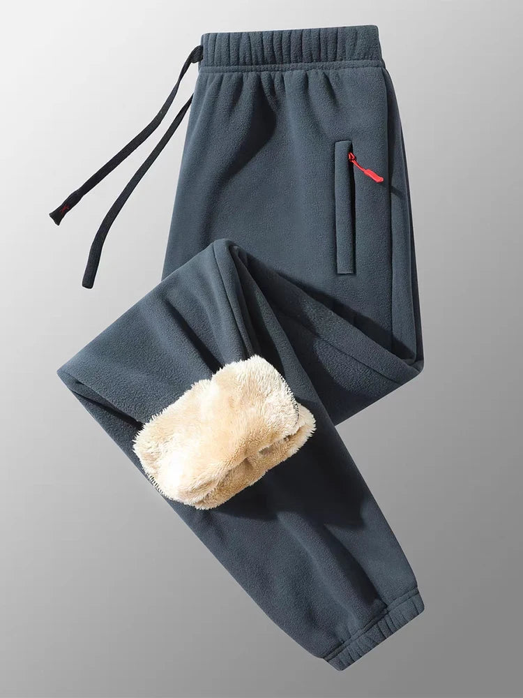 Men's Winter Warm Fleece Lined Pants with Zipper Pockets Thickened Fleece Jogger Pants Men Trousers Snow Cold Thermal Sweatpants
