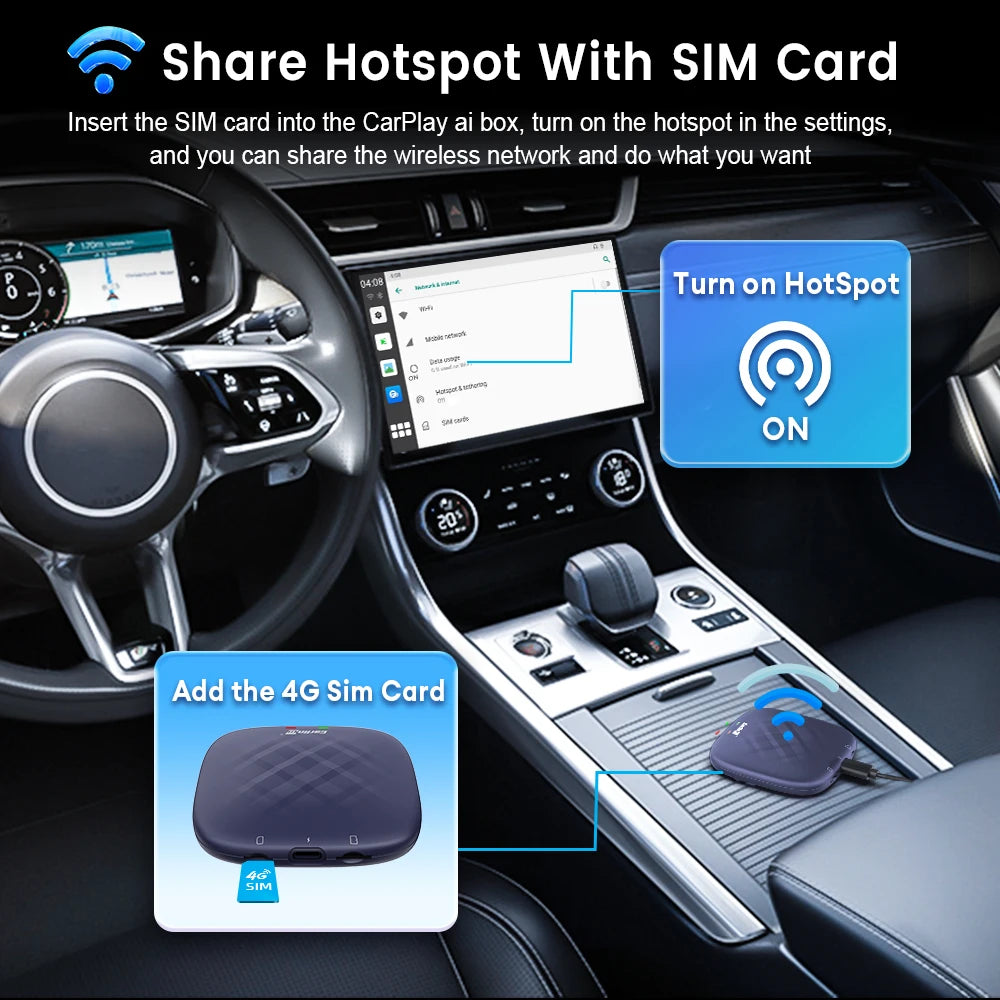 2026 NEW CarlinKit CarPlay Ai Box Qualcomm 8-Core Android 13 Wireless Carplay Android Auto Car Video TV Box WiFi SIM For Netflix