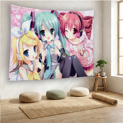 Vocaloid Hatsune Miku Rin Teto Tapestry, Cute Anime Wall Hanging Decor