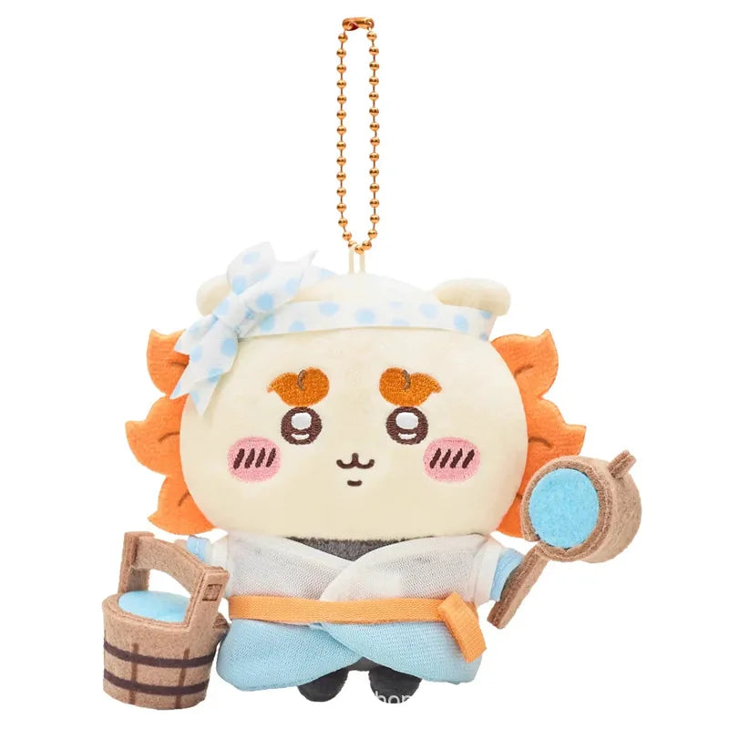 jiyi Edo Samurai Plush Keychain Japanese Anime Cute Usagi Hachiware Ushachi Pendant Soft Fluffy Bag Charm Accessory for Fans