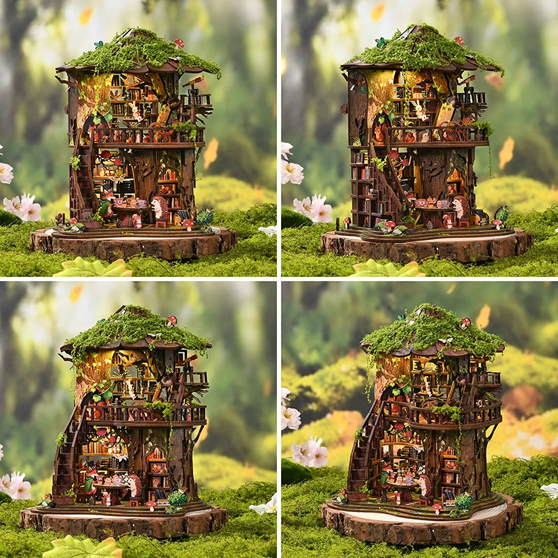 3D Wooden Puzzle Dollhouse DIY Miniature House Kit Assemble Fantasy Book Nook Bookend Handmade Furniture Home Decoration Gifts