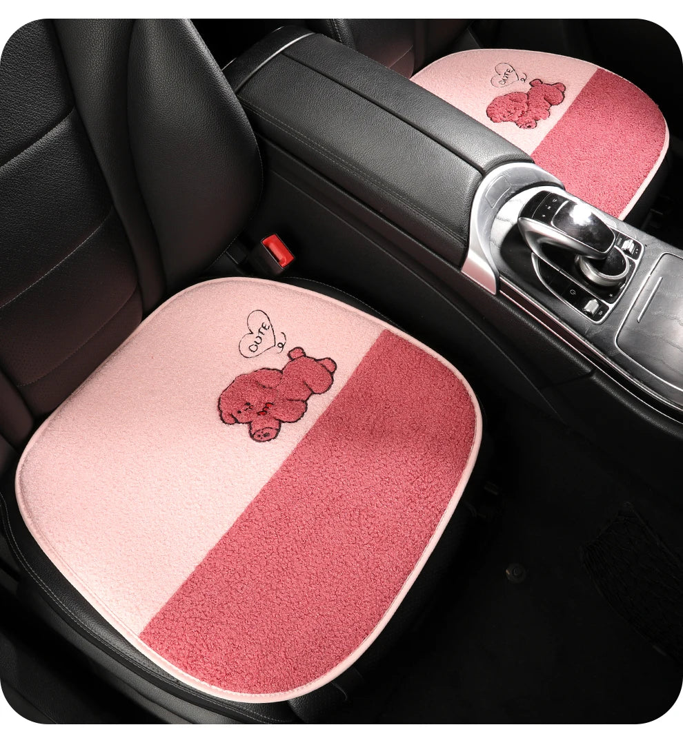 Funny Puppy Car Seat Cover 2025 New Autumn Fleece Fabric PU Leather Warm Comfortable Quick Installation Fits Most Cars