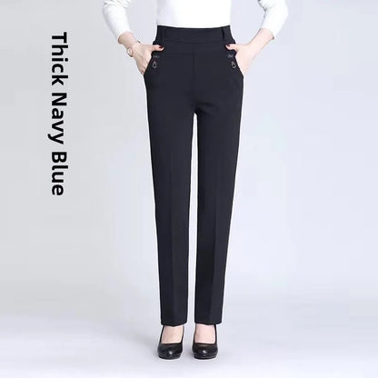 High Waist Fleece Lined Slimming Pants for Middle-Aged And Elderly Women Casual Long Pants Straight Leg Elastic Ankle Pants