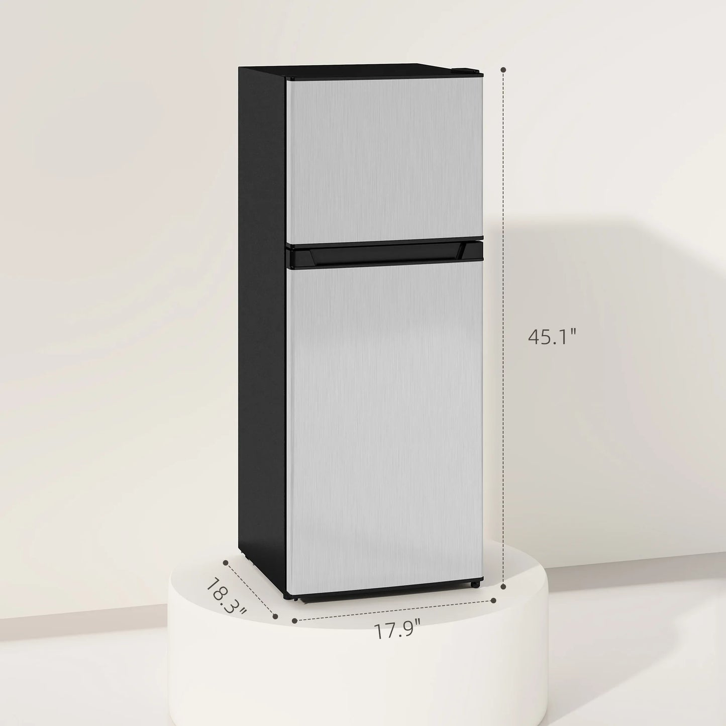 Small Fridge with Freezer, 4 Cu Ft Refrigerator with Reversible Doors, Silver
