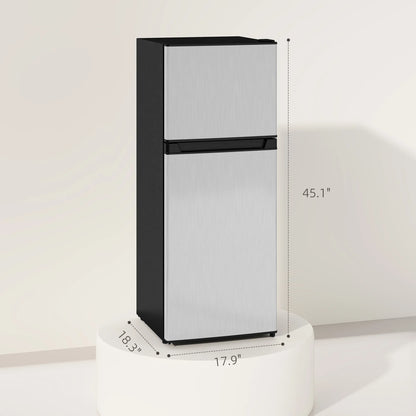 Small Fridge with Freezer, 4 Cu Ft Refrigerator with Reversible Doors, Silver