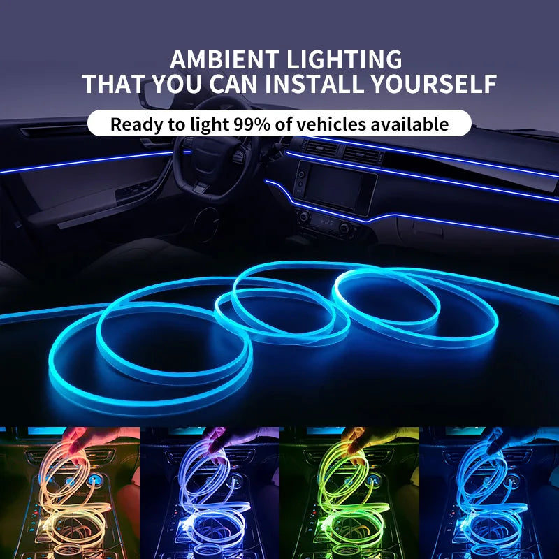 Car Interior Decorative Lamps Strips Atmosphere Lamp Cold Light Decorative Dashboard Console Auto LED Ambient Lights 1/2/3/4/5M