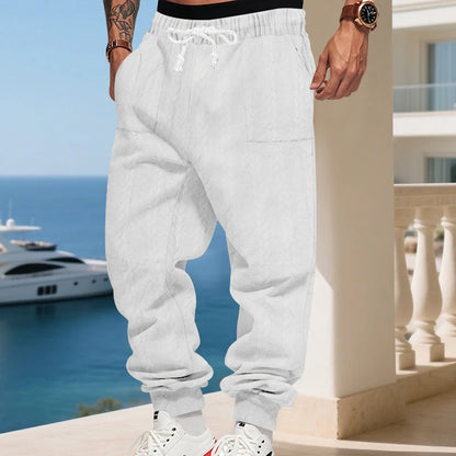 American heavy jacquard sweatpants, autumn winter loose joggers, men casual beam foot trousers for Amazon