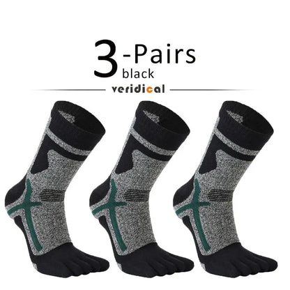 1/3 Pairs Man Sport Toe Terry Socks Long Cotton Compression Towel Bottom Bike Run Outdoor Basketball 5 Finger Calf Socks Damping