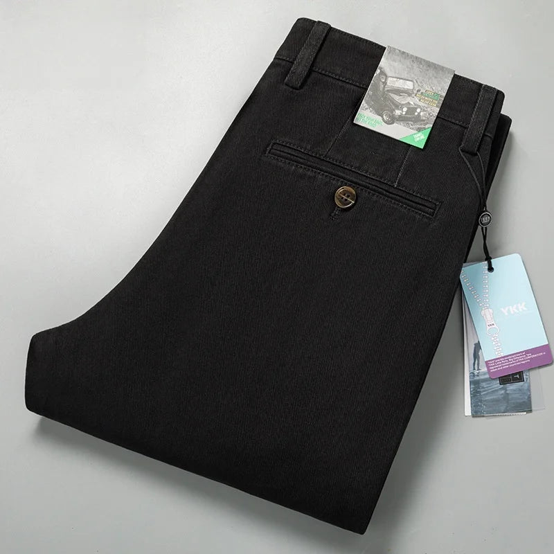 Thicken Autumn Winter Pants Man Straight Loose Mid Rise Black Brown Denim Casual Trousers For Men Size 40 42 44