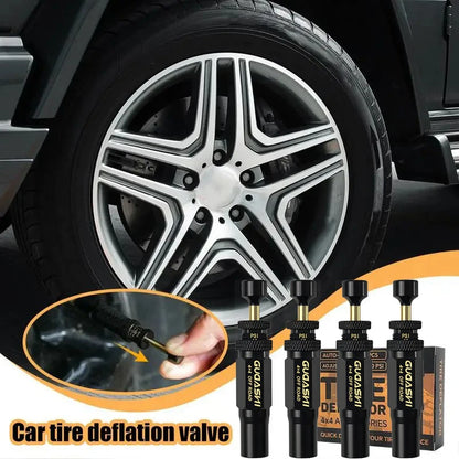 (10-30 PSI) 4 PCS Adjustable Auto-Stop Tire Deflator Valve Kit 4x4 Screw-on Tyre Air Down Tool for Vehicles Motorcycle Offroad