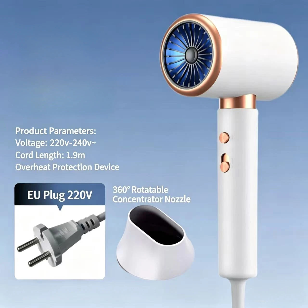 2400W High-Power 15 Second Fast Drying Negative Ion Constant Temperature Hot And Cold Air High-Speed Hair Dryer EU/US/UK Plug