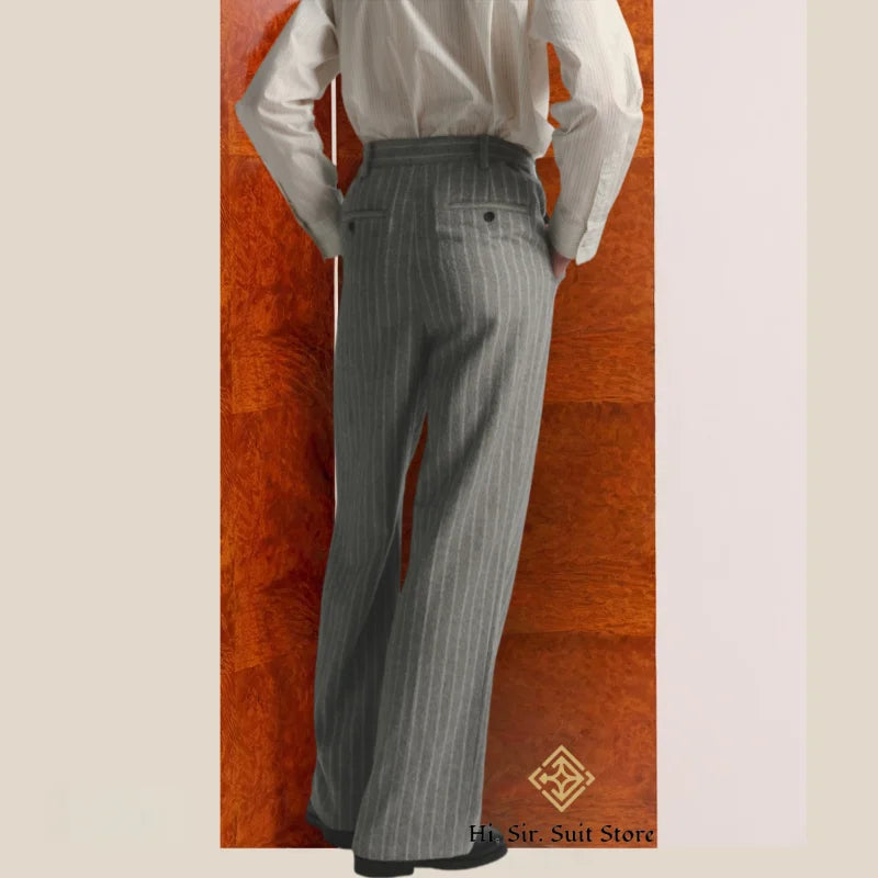 Men's High-Street Vintage Striped Pants Drapey Silhouette Melange Old Money Style Elegant Casual Trousers for Gentlemen Fashion