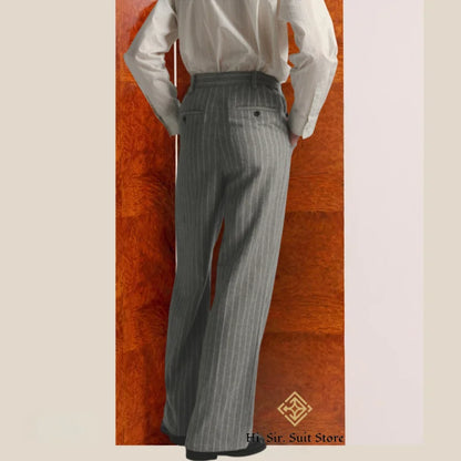 Men's High-Street Vintage Striped Pants Drapey Silhouette Melange Old Money Style Elegant Casual Trousers for Gentlemen Fashion