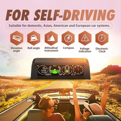 Newest Car Inclinometer Offroad Clinometer with HUD GPS Speedometer & Compass Time Volt Display for Universal Vehicles 12V 24V