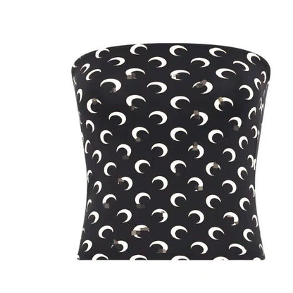 New Fashion Moon Print Sexy Short Crop Top Women's Summer Korean Style Leisure Streetwear Sweet Strapless Slim Fit Blouse