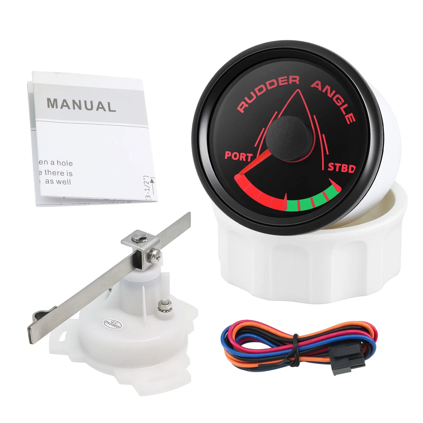 52MM Rudder Angle Indicator with 8 colors backlight Waterproof Rudder Position Gauge with Sensor 0-190ohm for Boat Yacht Marine