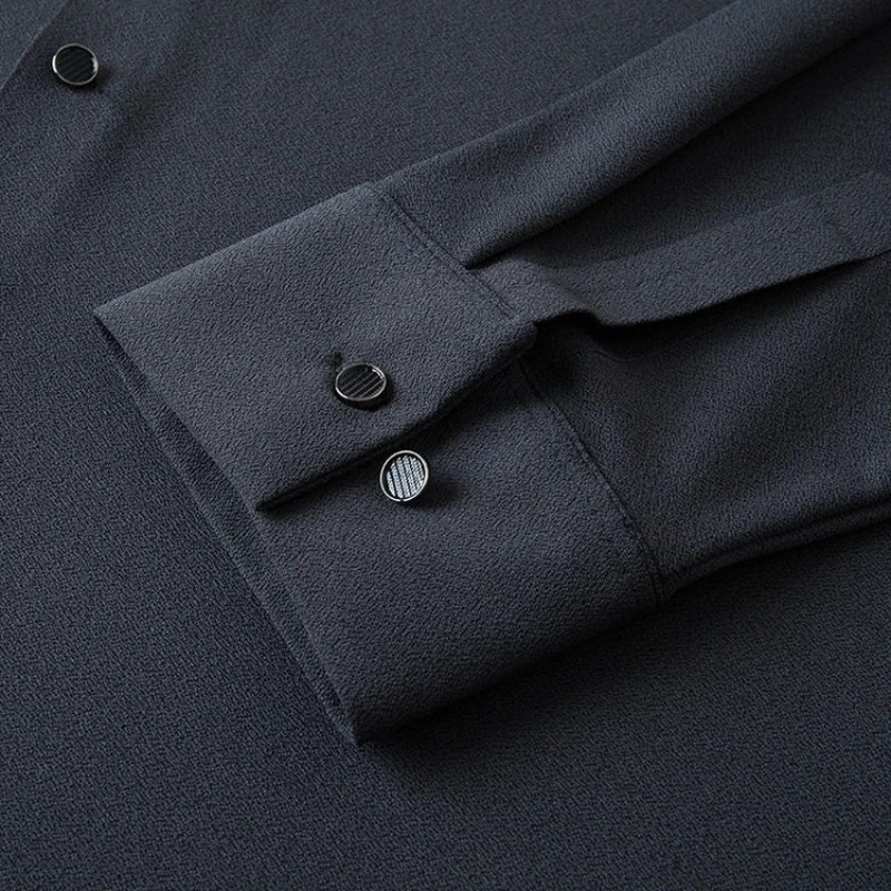 Men's Wool-Blend Dress Shirt Charcoal Gray Business Essential Seamless Technology Non-Iron & Tailored Collar All Season Comfort