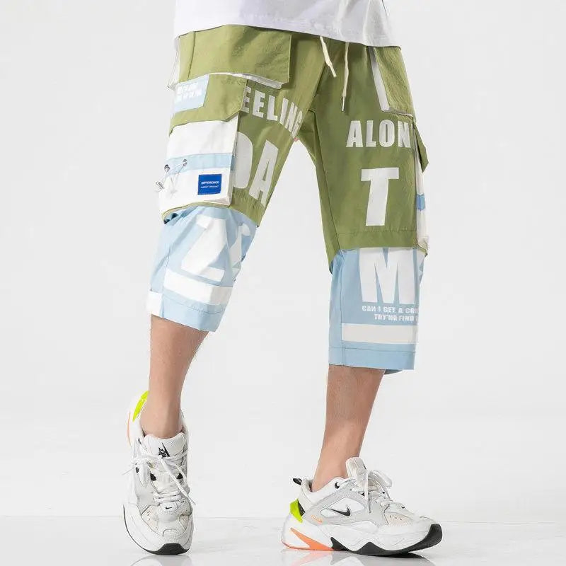 Trendy Men's High Street Hip Hop Fashion Loose Straight Leg Shorts Functional Workwear Crop Style for Summer Casual