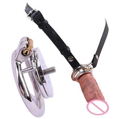 FRRK NO-More-Negative Flat Chastity Cage Attached with Silicone Skin Realistic Dildo For Men Penis Decoration BDSM Sex Products