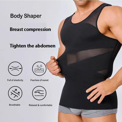 Men's Beer Belly Slimmer Shaping and Compression Vest Men's Shapewear Top – Compression Abdominal Control and Breathabl