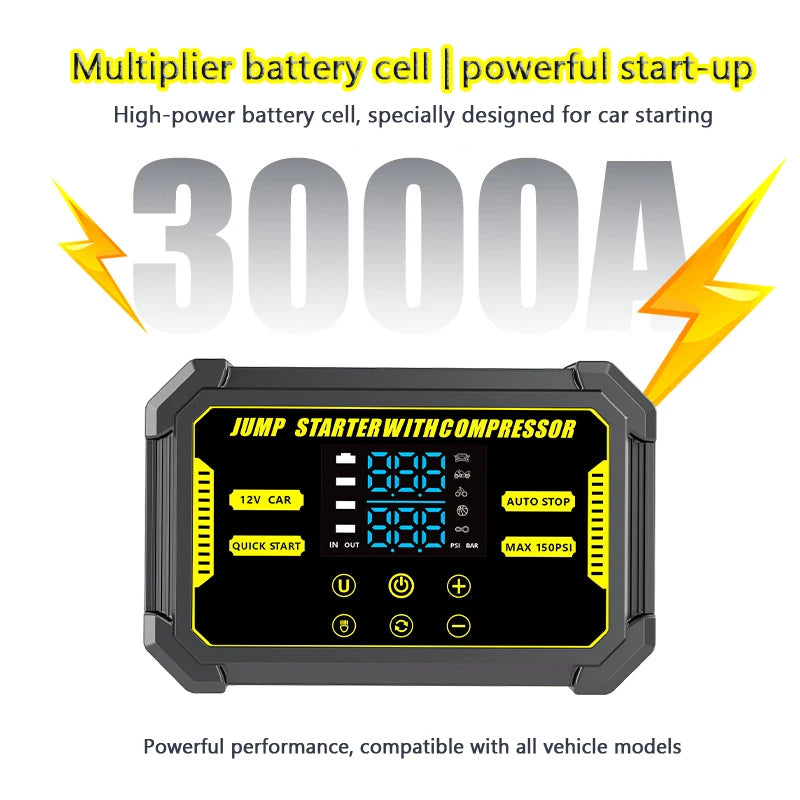 Car Jump Starter 1500A Power Bank 150PSI Pump Air Compressor Emergency Battery Booster Power Bank Start