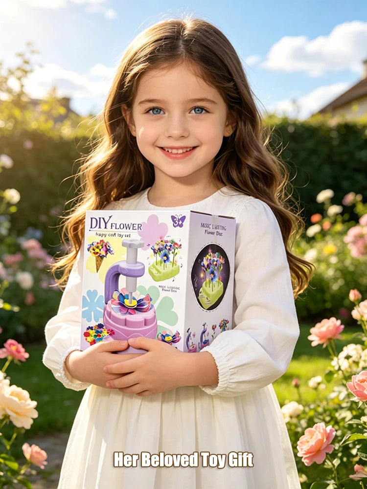 DIY Flower Bouquet Craft Kit for Girls Creative Machine Toy with Music & Lighting Children's Garden Art Set 3 Year Birthday Gift