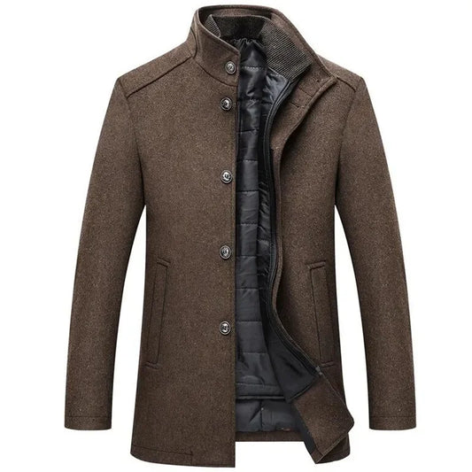 2026 Men Winter Windbreaker Long Thick Wool Jackets Abrigo Hombre Man Stand Collar Single Breasted with Vest Woolen Coats