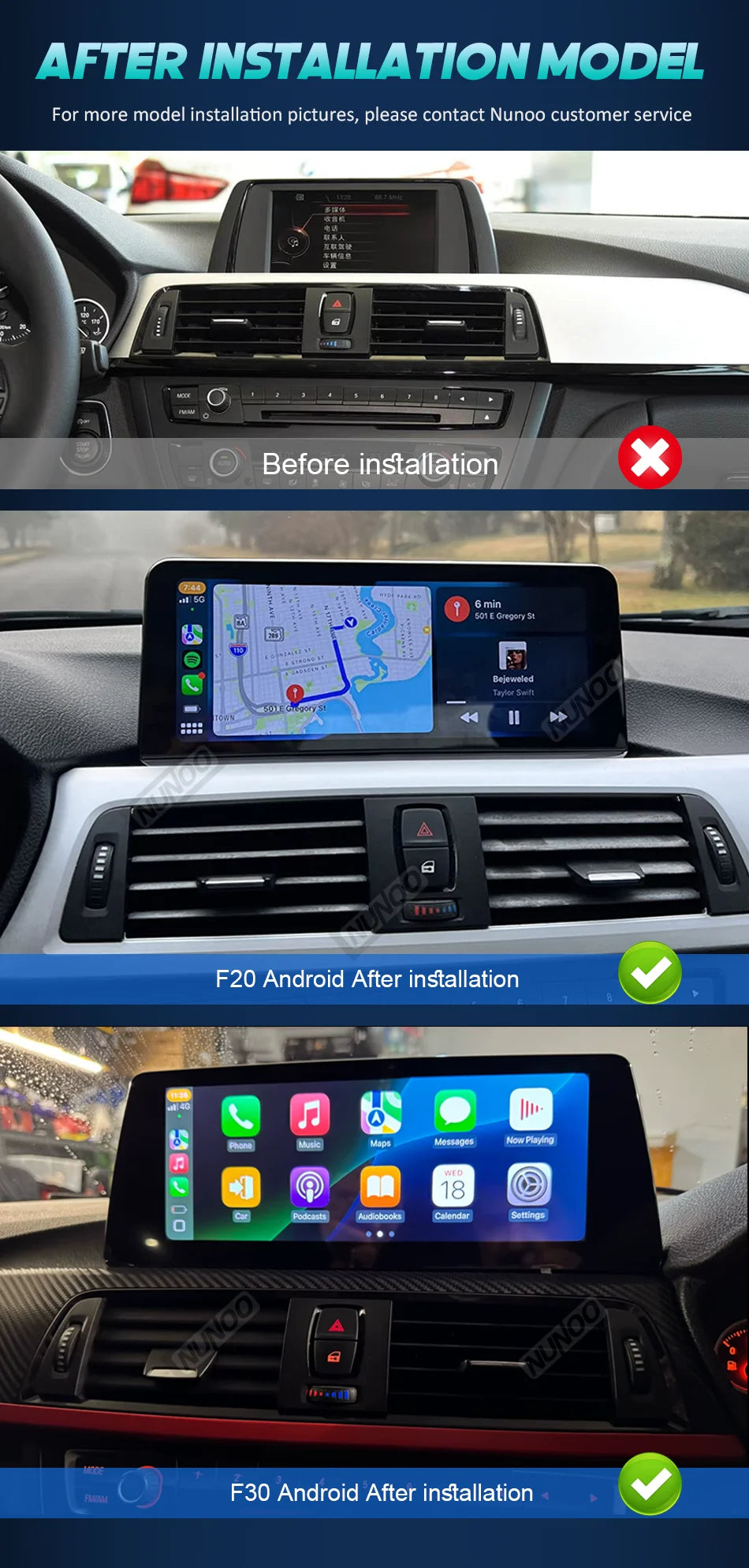 Wireless Carplay Android 14 For BMW F20 F30 F21 F22 F31 F32 F33 F34 F36 NBT EVO Multimedia Player Auto Radio Screen GPS