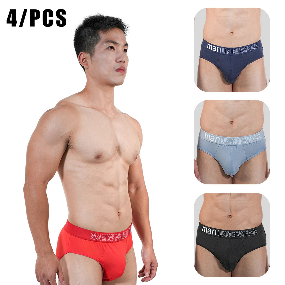 4pcs Mens Briefs Underpants Loose Plus Size Briefs Mid Waist Black Gray Sports Underwear Heavyweight Boys Breathable Panties 6XL