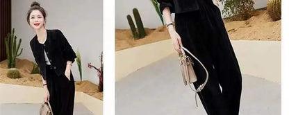 Fashionable Corduroy Set Women's Autumn Winter New Style Elegant Lady Fragrance Wind Coat Wide Leg Pants Two Piece Suit