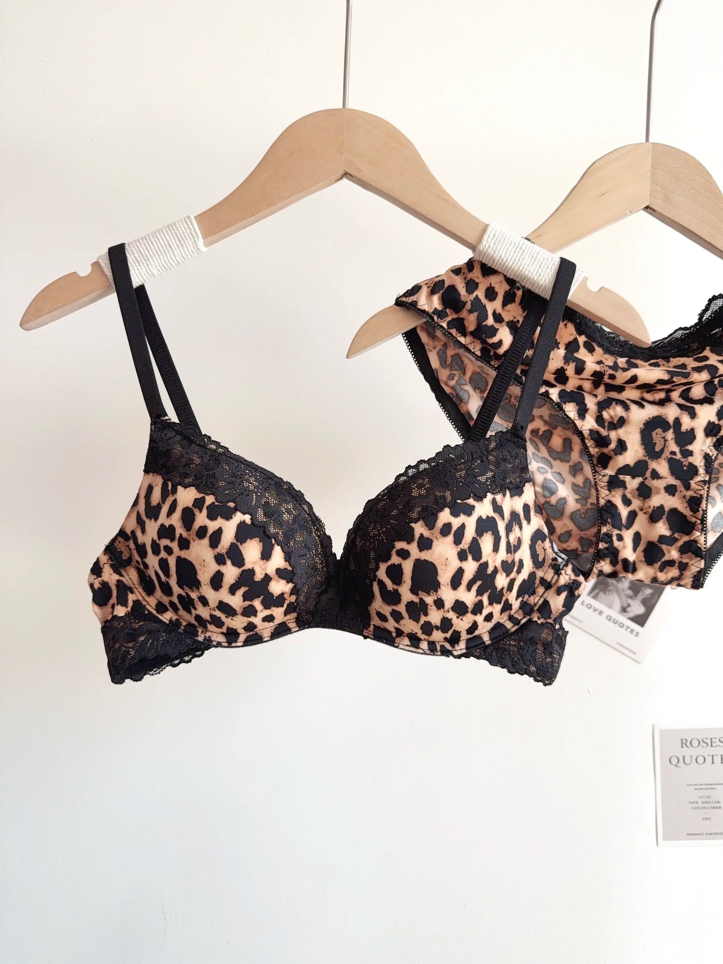 Sexy Leopard Print Lingerie Set Women Wireless Invisible Small Bust Lift, Adjustable A To C Cup, Sheer Lace Pure Style,soft S-XL